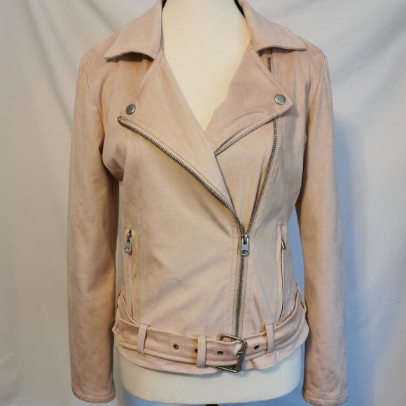 Jackets & Blazers - Bluenotes Light Pastel Pink Faux Suede Moto Jacket - Sz S